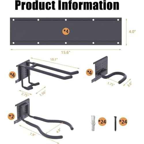Garage Tool Organizer, 64 Inches Garden Tool Storage Rack Wall Mount, Adjustable 14 Pcs Heavy Duty Hooks, Yard Organization for Weed Wacker, Weed Eater, Shovels, Trimmers, Hoses