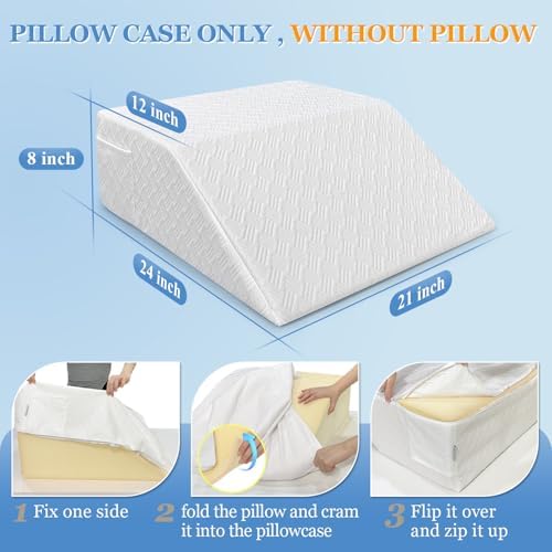 Wedge Pillow Case Cover Leg Elevation Pillow Cover Bed Wedge Pillowcase Replacement Leg Knee Rest Pillow Protector with Zipper＆ Pocket 24x21x8 (Waterproof Wedge Pillow Cover Only)