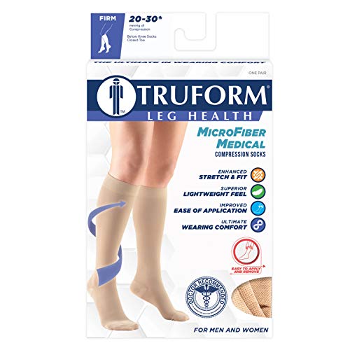 Truform 20-30 mmHg Medical Compression Stockings, Smooth Stretch Microfiber, Knee High, Closed Toe, Black, 2X-Large