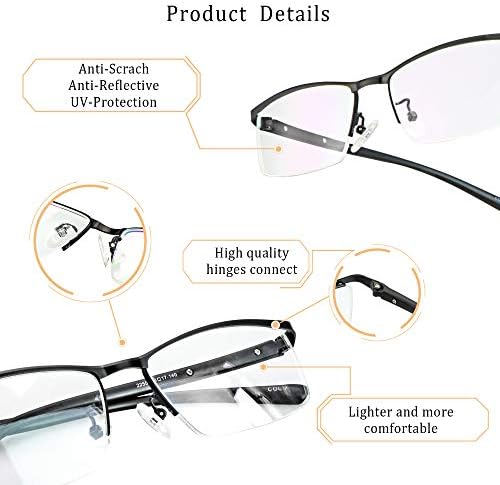 LifeArt Alloy Semi-Rimless Reading Glasses,Blue Light Blocking Glasses, Anti Eyestrain, Computer Gaming Glasses, TV Glasses for Women, Anti Glare (Black, +0.00 Magnification)