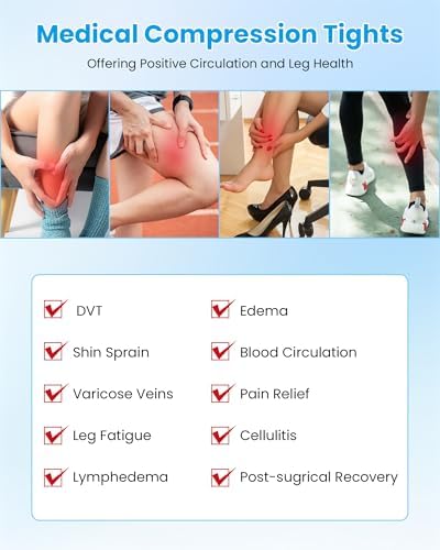 Compression Pantyhose for Women, 15-20 mmHg Medical Compression Leggings, Footless Compression Stockings for Women & Men, Compression Tights for Edema, Varicose Veins, Swelling, DVT