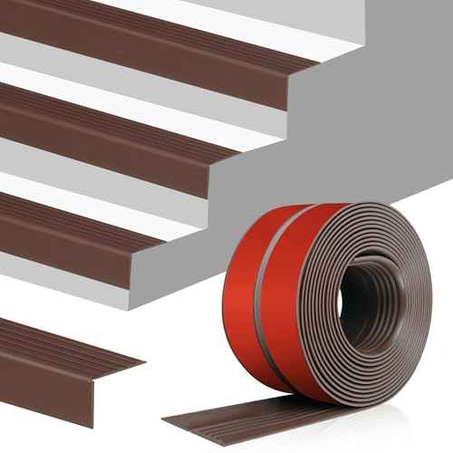 Stair Edge Trim Self Adhesive Vinyl Stair Nosing Molding Trim Non-Slip Rubber Nose Protector Peel and Stick Anti-Slip Edging for Indoor & Outdoor Use (Brown, 4 in x 40 Ft)
