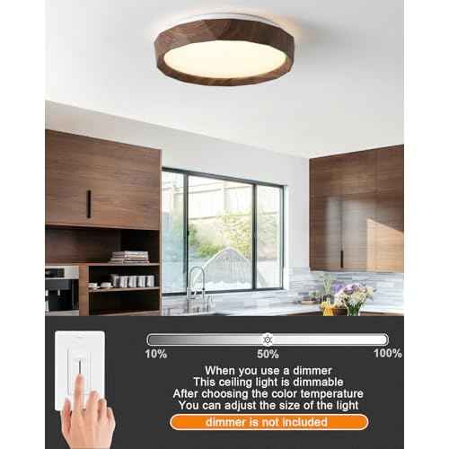 ANYLOVE 15 inch LED Flush Mount Ceiling Light Fixture,3000K 4000K 5002K Adjustable Ceiling Lights, Farmhouse Oak Wood Grain Ceiling Light for Bedroom Hallway Bathroom Kitchen
