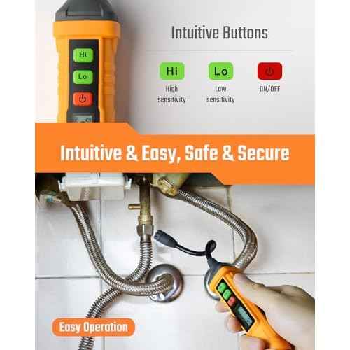 TopTes PT210S Gas Leak Detector, Natural Gas Detector with 4-inch Probe, Propane Leak Detector Locating Combustible Gases Like Natural Gas, Methane for Home, Measures%LEL (Incl. Batteries) - Orange