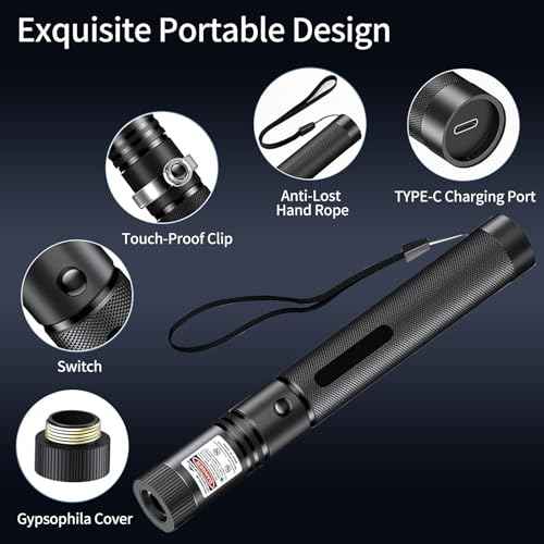 Red Laser Pointer, USB Rechargeable, High-Power Adjustable Beam Laser Pointer, Ideal for Presentations, Teaching, Outdoor Use, and Pet Laser Toys