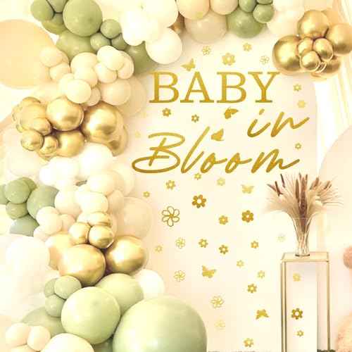 Baby in Bloom Party Decal Baby Shower Backdrop Decals Baby Welcome Sign Wall Stickers Gender Reveal Party Wall Decal for Balloon Arch First Birthday Party Decorations Wall Stickers
