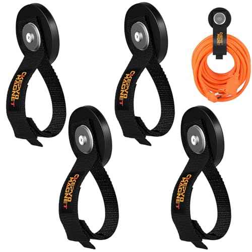 Magnetic Tool Holder with Adjustable Straps - 4Pcs Heavy Duty Garage Hooks for Extension Cord, Hose, Power Tools 2.59 INCH, No Scratch Design, RV/Boat/Workshop (4, 2.59''Magnet)