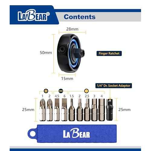 LABEAR- 3/8" Drive Gimbal Ratchet with 1/4" bit holder, Palm Ratchet Handle, 72 Tooth