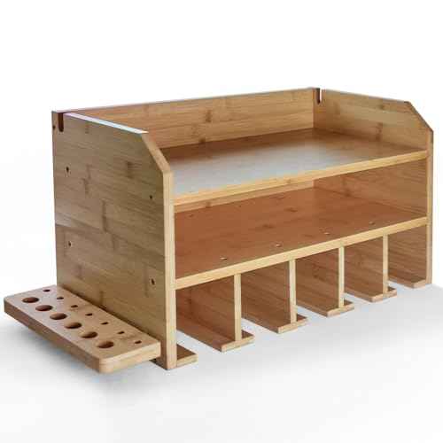 DupliM Bamboo Wall-Mounted Power Tool Organizer, Power Drill Holder and Tool Storage Rack - FSC-Certified ? Assembly Required