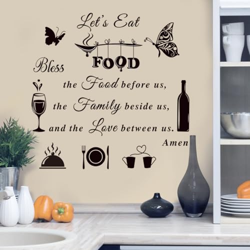 Kitchen Wall Decals Dinner Meal Prayer Inspirational Decal Vinyl Quotes Bless The Food Before Us Sign Stickers for Dining Room Home Restaurant
