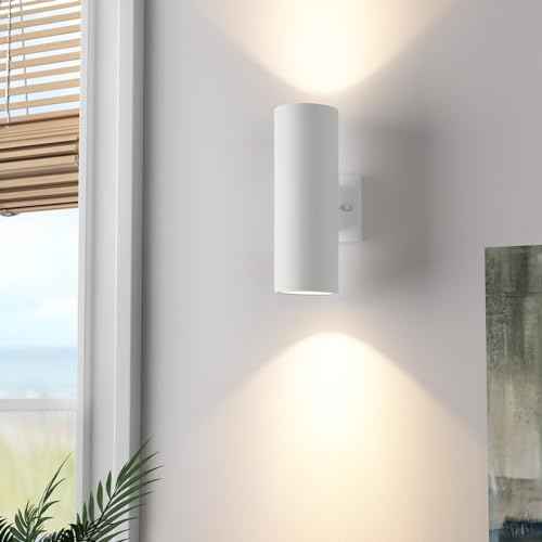 mirrea Modern Outdoor Porch Light Patio Light in 2 Lights with Aluminum Cylinder and Tempered Glass Cover Waterproof Wall Sconce 2 Pack (Matte White)