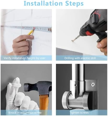 Toilet Grab Bar Stainless Steel Handicap Rails Grab Bars Bathroom Support for Elderly Disabled Safety Hand Railing Guard Frame Shower Assist Aid Handrails Hand Grips (23.6 Inches with Paper Holder)