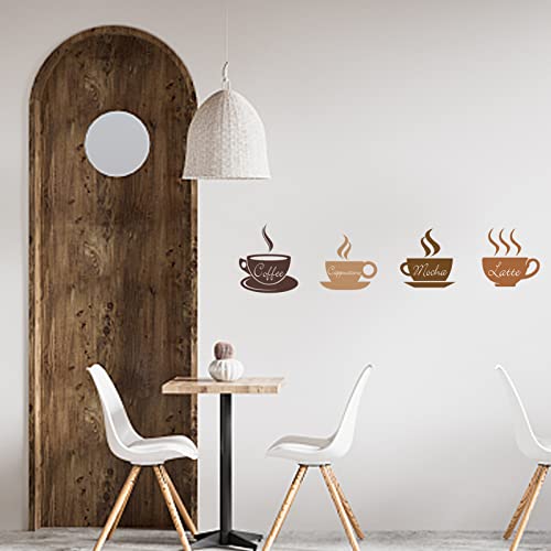 SUPERDANT 4pcs Coffee Wall Stickers Latte Mocha Cappuccino Wall Decor DIY Vinyl Sign Art Decals for Kitchen Coffee Bar Decor Shop Cafe Decoration Peel and Stick Wallpaper Brown