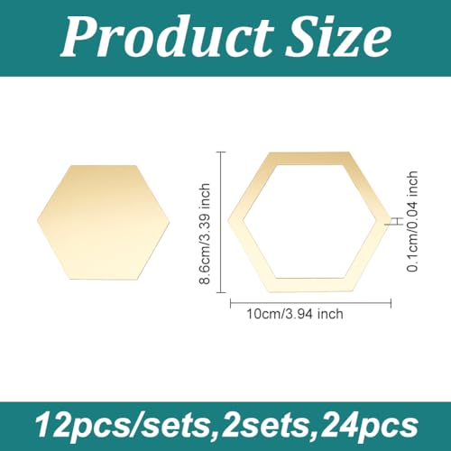 OLYCRAFT 24Pcs Hexagon Mirror Wall Stickers Removable Self-Adhesive Mirror Tile Acrylic Wall Decals Acrylic Mirrors Tiles Gold Decal for DIY Craft Home Decorations - 4x3.4 Inch