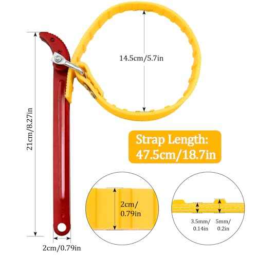 ZWIN Belt Strap Wrench 8 Inches,Adjustable Universal Belt Wrench,Steel Handle Adjustable Strap Wrench for Replacing PVC Pipe Joints,Swimming Pool Connection,taps£¨Red Handle, Yellow Strap£©