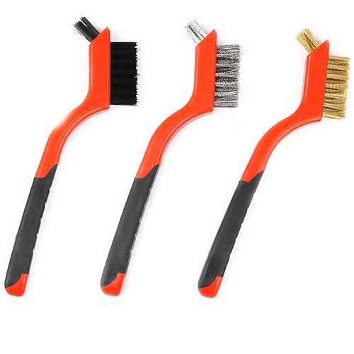 Small Wire Brushes Set for Cleaning Rust Removal in Holes, 3pcs Brass/Stainless Steel/Nylon Brushes