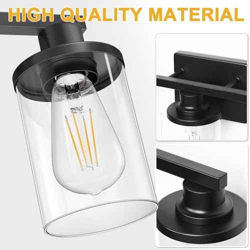 L LOHAS LED 4-Light Bathroom Vanity Lights Over Mirror, 27 Inch Black Bathroom Light Fixtures with Clear Glass Shade, Modern Vanity Lights for Living Room Hallway Bedroom