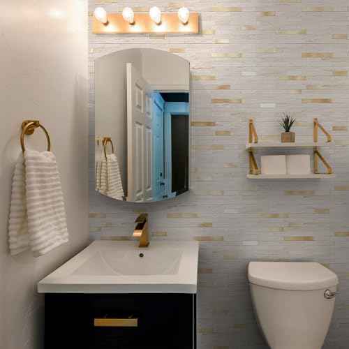 20 Sheets Peel and Stick Backsplash for Kitchen, Pearl White Sandstone with Metal Gold Look Stick on Tile Upgrade Your Kitchen Backsplash, RV, Fireplace
