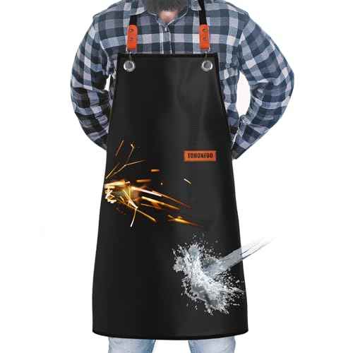 TOHONFOO Welding Apron Fireproof, 24'' x 42'' Double Side Silicone Coated Fiberglass Welding Apron for Men Welders, Fireproof Waterproof Welding Work Apron, Easy to Clean, Black