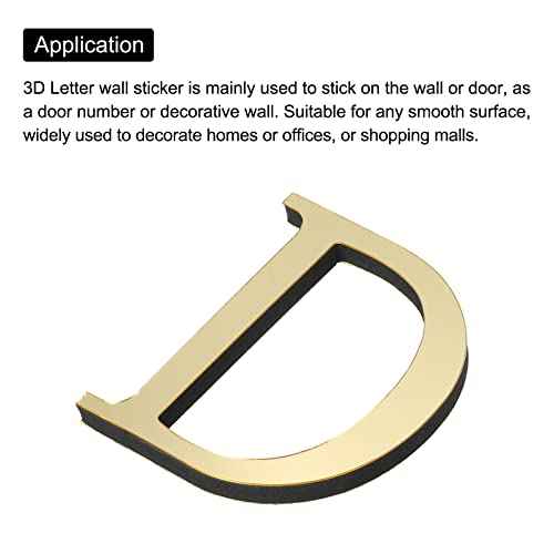 PATIKIL 3D Acrylic Alphabet Mirror Wall Stickers Letter D Self-Adhesive Home Decor Letter Sign Art Sticker Decal for DIY Home Decoration Light Gold