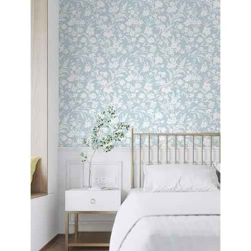 Blue White Wallpaper Peel and Stick Flower Leaf Contact Paper for Bedroom Bathroom Cabinets and Drawers Apartment Temporary Self Adhesive Removable Waterproof Boho Decorative Vinyl 17.3"x118"
