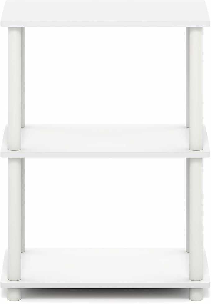 Furinno Turn-N-Tube Storage Shelves, 3-Tier Book Shelf, Corner Shelf, Toolless Open Shelves, for Organization and Storage, Living Room, Garage, Home Office, White
