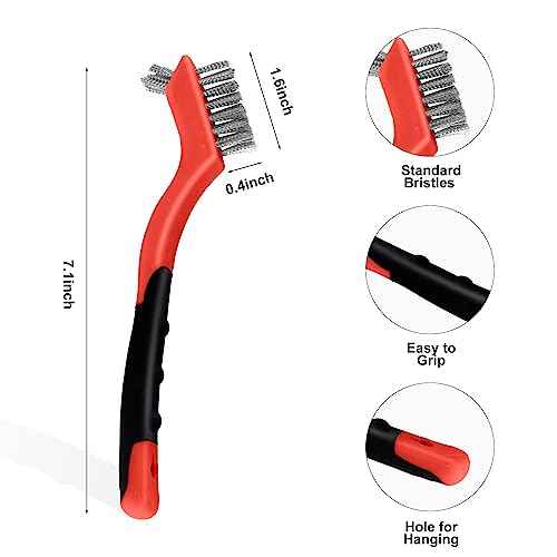 MAXMAN Wire Brush Set 3Pcs, Small Wire Brushes for Cleaning, Rust Remover, Scrub Brush, Detailing Brush, Metal Brush, Stainless Steel/ Brass/ Nylon Bristles Bristle Brush, Scratch Brush, (Red)