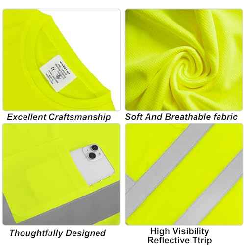 wefeyuv Safety Shirt Long Sleeve High Visibility Reflective Breathable T Shirt for Work Warehouse Construction Class 3