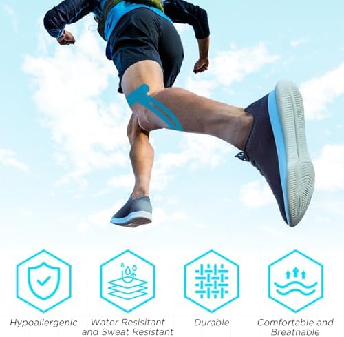 OK TAPE Nylon Kinesiology Tape for Knee, 10 Pcs Stretchable on Four Sides Precut Strips, Athletic Tape for Knee Support & Stability,Breathable and Hypoallergenic, Blue