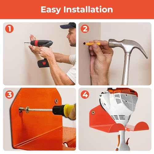 Garage Organizer Trimmer Rack, 2 Pack Heavy Duty Weed Eater Hanger Garage Storage, Wall Hanging Garden Power Tool Hanger Weedeater Rack