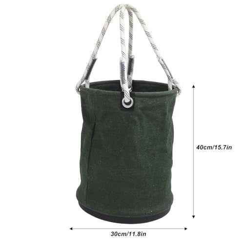 Canvas Bucket, 40x30cm 30KG Load Bearing Canvas Tool Organizer Plastic Bottom Work Bucket Tool Bag Nails Bolts Tool Organizer for Maintenance Work(green)