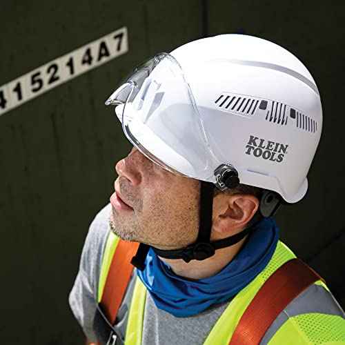 Klein Tools VISORCLR Clear Visor for Hard Hat and Safety Helmet, Low Profile, Impact Rated, Anti Fog, Scratch Resistant, Flip-Up, UV Protection