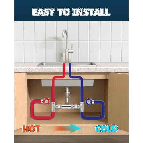 Replacement 304 Stainless Steel Sensor Valve Kit for Instant Hot Water Recirculating Pump System Includes a Bridge Valve, 2¡¿20-Inch PEX Supply Lines Compatible With 500800, 500805