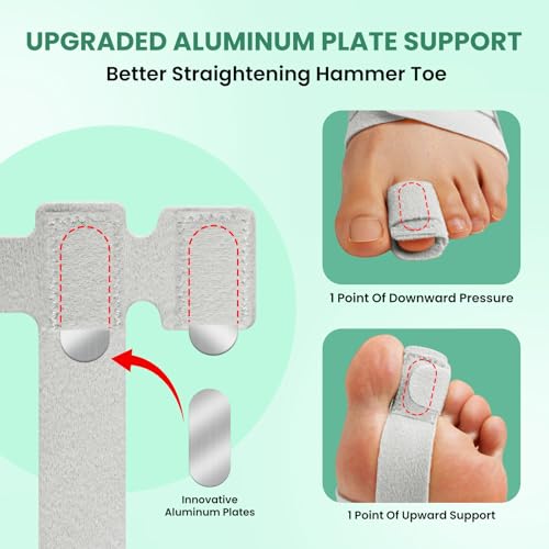 Hammer Toe Straightener Corrector for Women & Men, Non-Slip Toe Splint with Aluminum Plate for Hammer, Curled, Crooked Toes, Pain Relief, Broken Support (1 Compression Foot Wrap & 1 Strap, Gray)