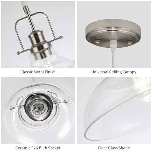 WILON Brushed Nickel Glass Pendant Lights Kitchen Island Lighting, Modern Hanging Lamp for Sink Dining Room Over Table Hallway Entryway Bar Foyer Bathroom