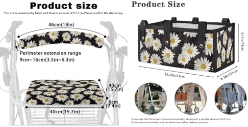 LedBack Rollator Walker Accessories 3 Pack Daisy Rollator Walker Seat and Backrest Rollbar Covers Soft Universal Walkers Seat Covers Organizer Pouch Storage
