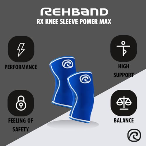 Rehband 7mm Power Max Knee Compression Sleeve for Strength Sports, Competition Grade, Neoprene Knee Sleeves for Bodybuilding & Heavy Powerlifting, Colour:Blue, Size:Large
