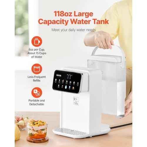 VEVOR Instant Hot Water Dispenser, Countertop Boiling Water Dispenser with Adjustable 7 Temperatures & 7 Water Volumes, 118oz Removable Water Tank, Quick Heating with Touchscreen & Child Lock for Home