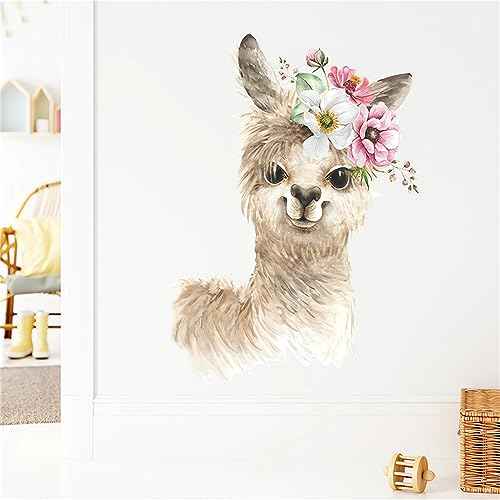 Cute Alpaca Cub Wall Stickers, sacinora Cartoon Animal Wall Decals Removable Vinyl Peel and Stick for Kids Baby Living Room Bedroom Children's Room Nursery Playroom Art Decorations