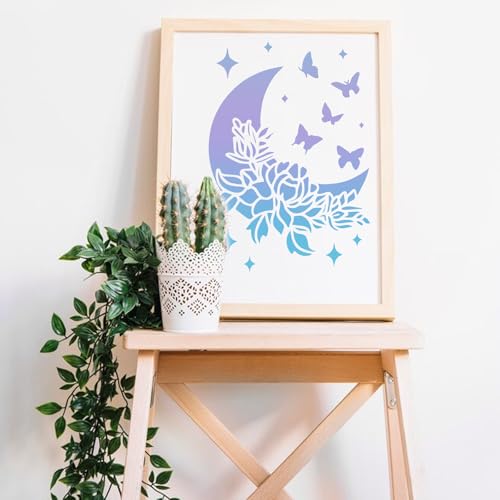 9 Pcs Reusable Stencils for Painting Template Sun Star Moon Tile Walls Floor Creative Drawing Stencil for DIY Craft on Patio Wood Wall Furniture Home Decor Rectangular Style
