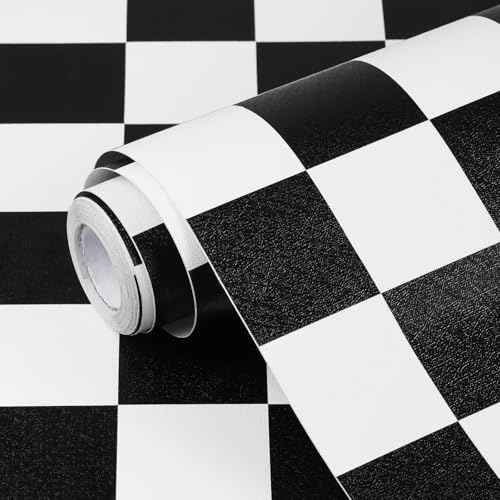 Black and White Contact Paper Mosaic Checkered Peel and Stick Wallpaper Lattice Self Adhesive Waterproof Vinyl Roll for Bathroom Kitchen Backsplash Cabinets Shelf Liners Drawers 17.3"x80"