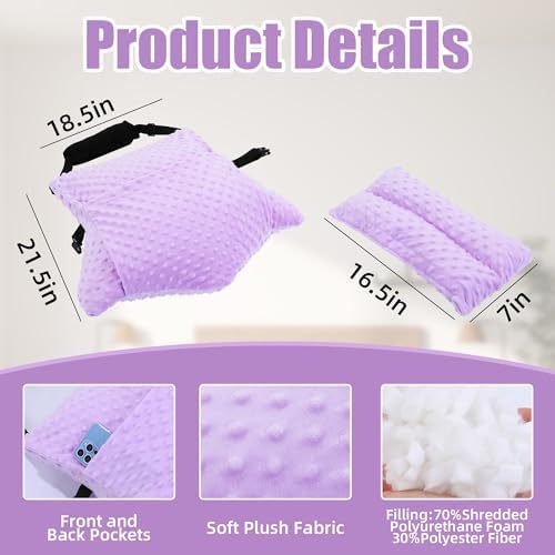 BALAPET 2 Pcs Shredded Memory Foam Hysterectomy Pillow Set for Abdominal Surgery Recovery, Comfy Hysterectomy Seat Belt Pillow with Pocket for Ice/Hot Packs, Hysterectomy Recovery Must Haves(Purple)