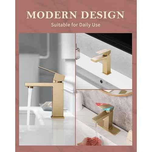 Brushed Gold Single Hole Bathroom Faucet - 304 Stainless Steel, Low-Profile Design with Metal Pop-Up Drain for Modern Vanities, Easy Install