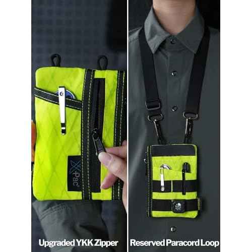 VIPERADE VE18N EDC Organizer, Slim Multitool Pouch with 4 Slots and 2 Zipper Pockets, Everyday Carry (XPAC-Hot Lime)
