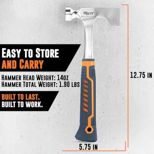 Mutt Tools Professional Drywall Hammer Hatchet ? 14oz Head ? Ergonomic Grip ? Lath Hammer for Drywall Installation and Demolition