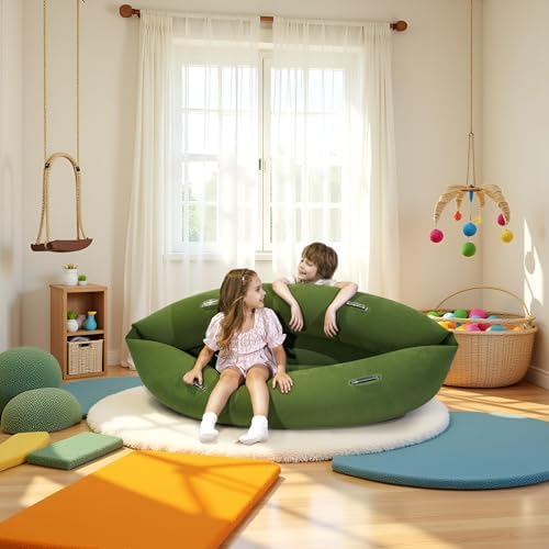 Sensory Peapod Chair for Kids, 60" Inflatable Pea Pod Chair Sensory Toys for Autistic Children, ADHD Sensory Canoe with Neck Pillow, Electric Air Pump, Green