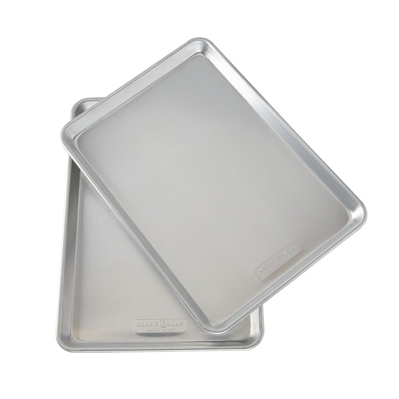 Nordic Ware Naturals Half Sheet Set - USA Made Aluminum Commercial Quality Sheet Pan for Baking or Roasting, Encapsulated Galvanized Steel Rim Prevents Warping, 2pk Half + Lid
