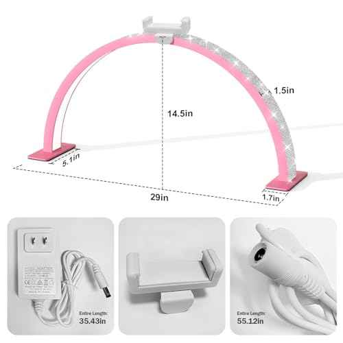 Large 29-inch Half Moon Light for Nail Desk,48W LED Light with Hand Pillow and Phone Holder, Nail Desk lamp for lash Eyelash Extension,Makeup Desk lamp,Color Temperature 3000K-6000K (Pink)