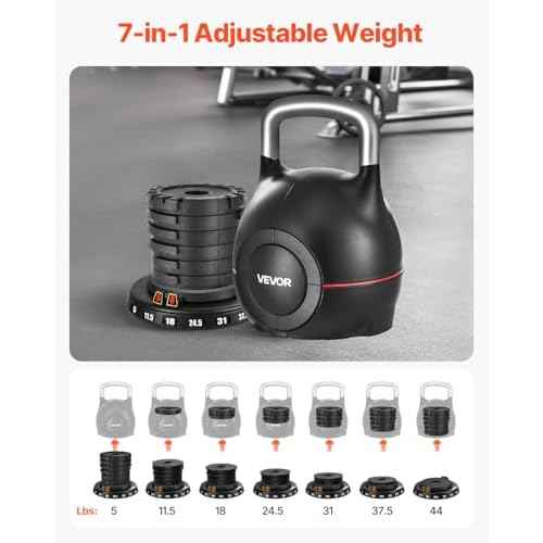 VEVOR Kettlebell, Adjustable Kettlebell with 7 Weight Levels, Die-Cast Aluminum and ABS Material, for Grip Strength Training, Full-body Workout & Cross-Training