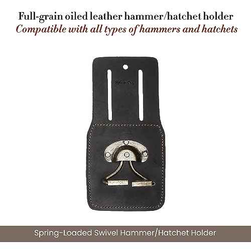 Style n Craft Spring-Loaded Swivel Hammer Holder, Full-Grain Oiled Leather Hatchet Holder, Compatible with All Types of Hammers and Hatchets, Dark Brown (74440)